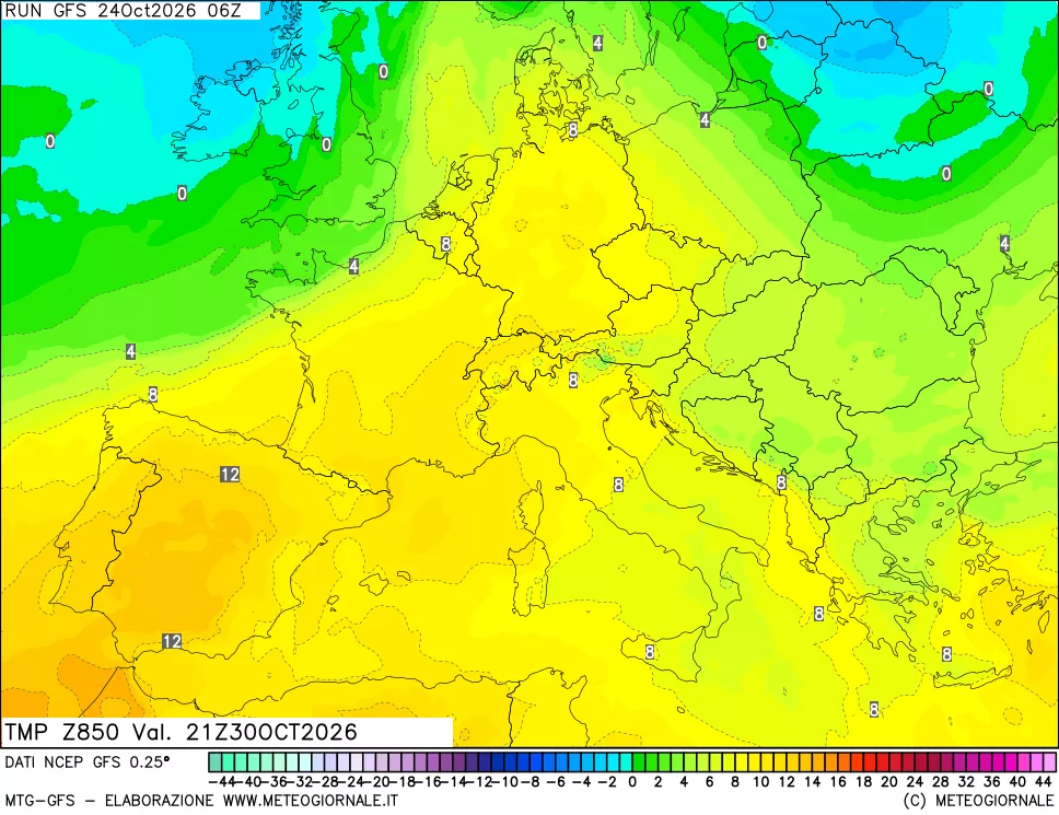 mappa 850 hPa Temp
