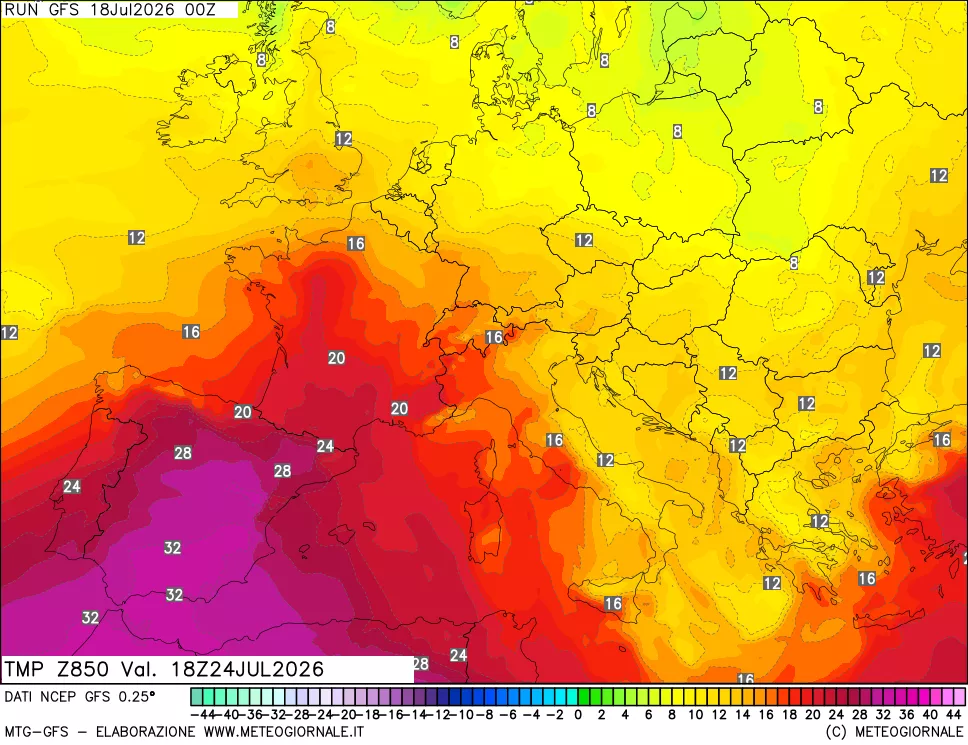 mappa 850 hPa Temp