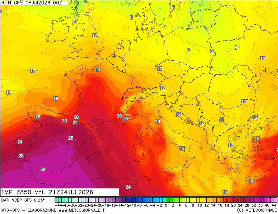 mappa 850 hPa Temp
