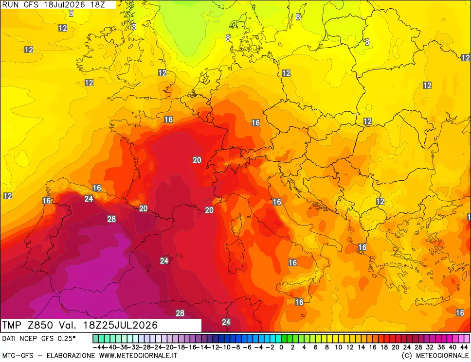 mappa 850 hPa Temp