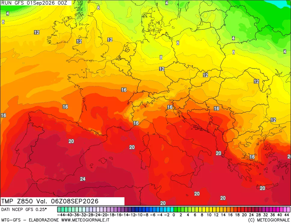 mappa 850 hPa Temp