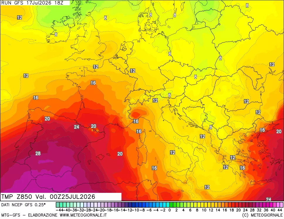 mappa 850 hPa Temp