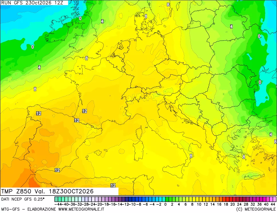 mappa 850 hPa Temp