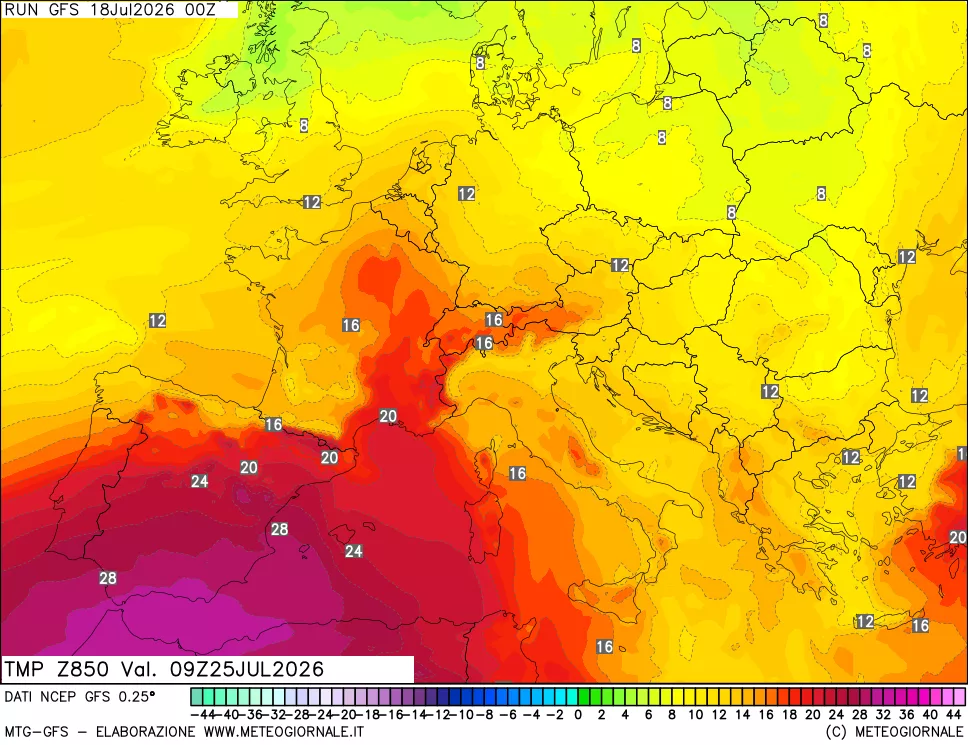 mappa 850 hPa Temp