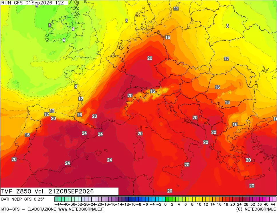 mappa 850 hPa Temp