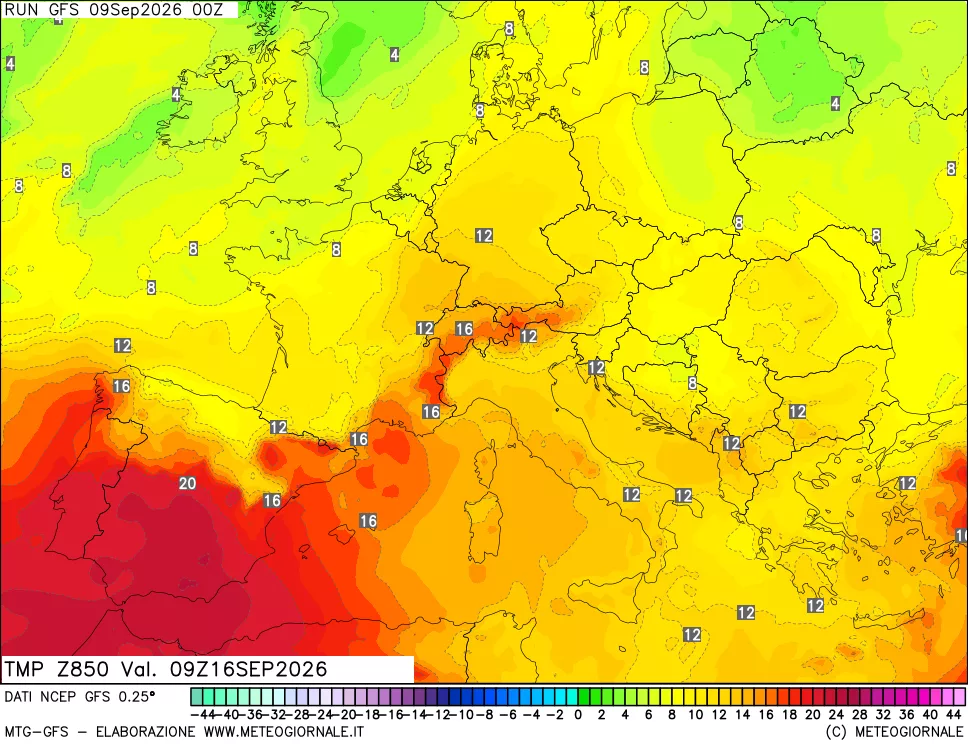 mappa 850 hPa Temp