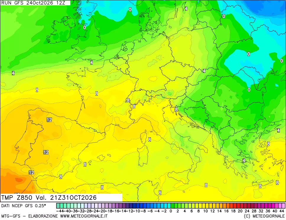 mappa 850 hPa Temp