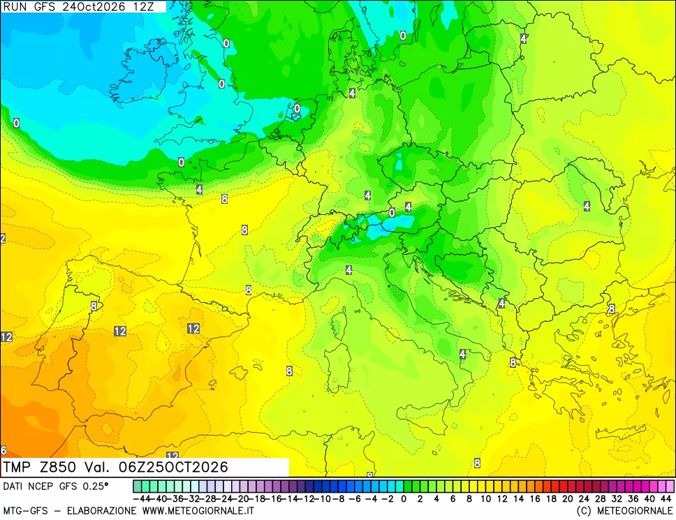 mappa 850 hPa Temp