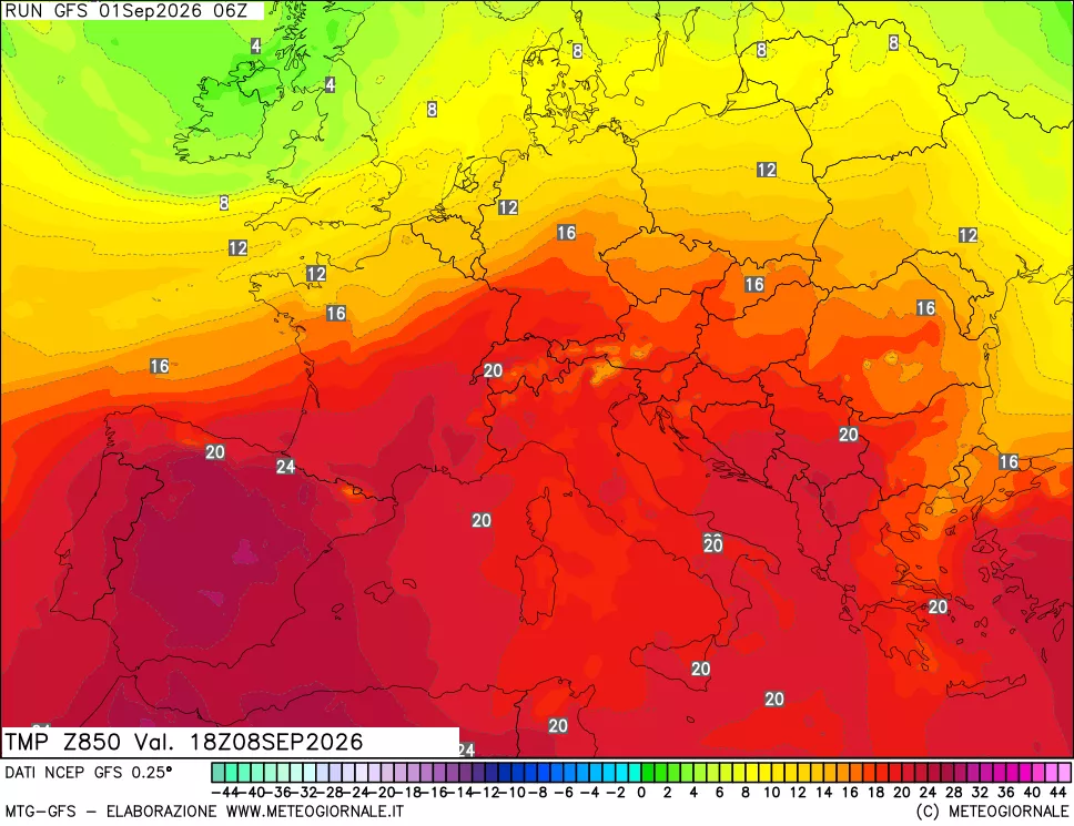 mappa 850 hPa Temp