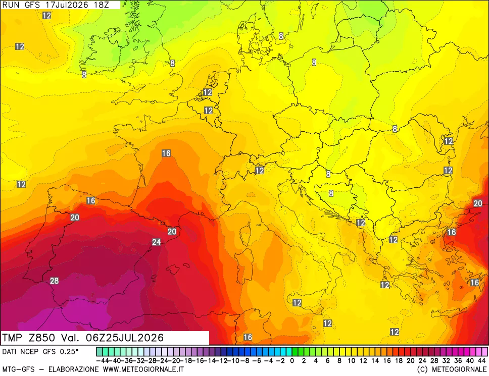 mappa 850 hPa Temp