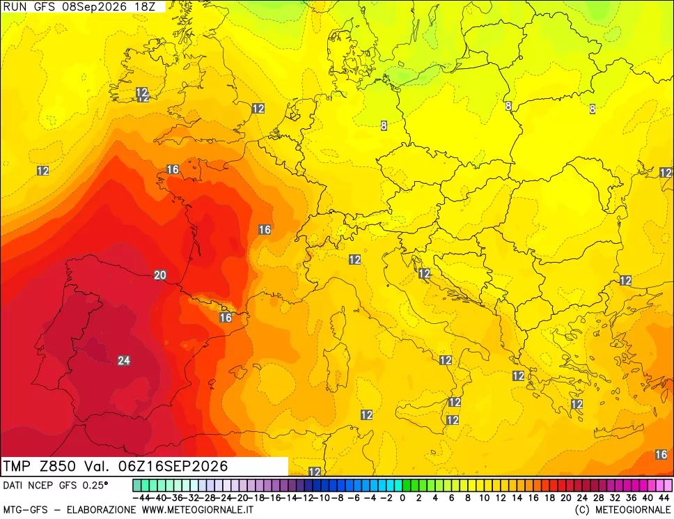 mappa 850 hPa Temp