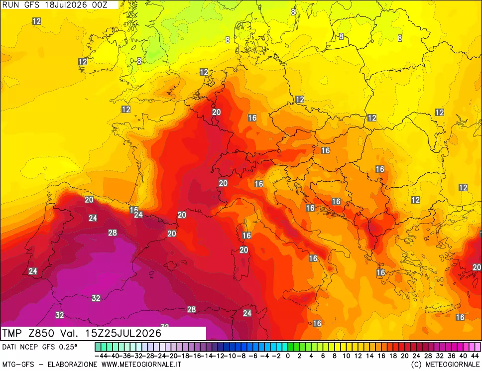 mappa 850 hPa Temp