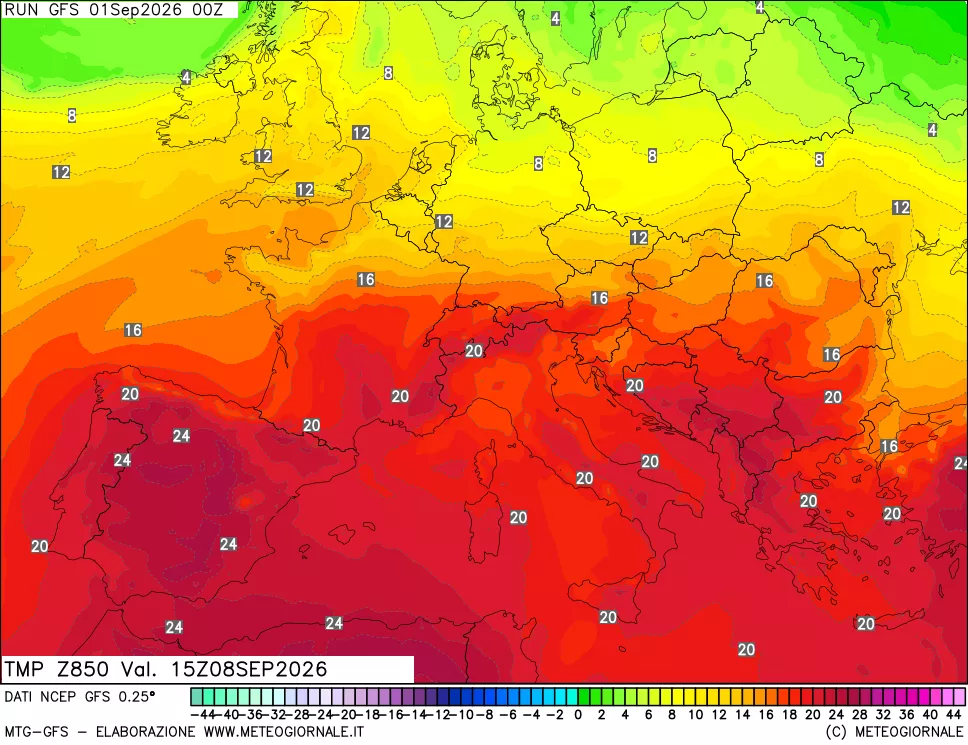 mappa 850 hPa Temp