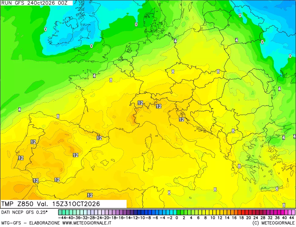 mappa 850 hPa Temp