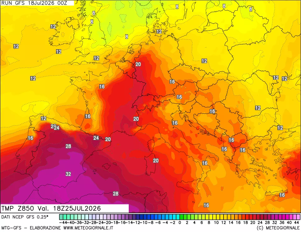 mappa 850 hPa Temp