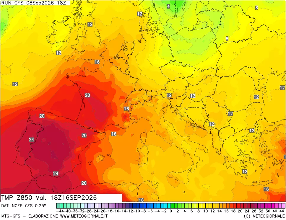 mappa 850 hPa Temp