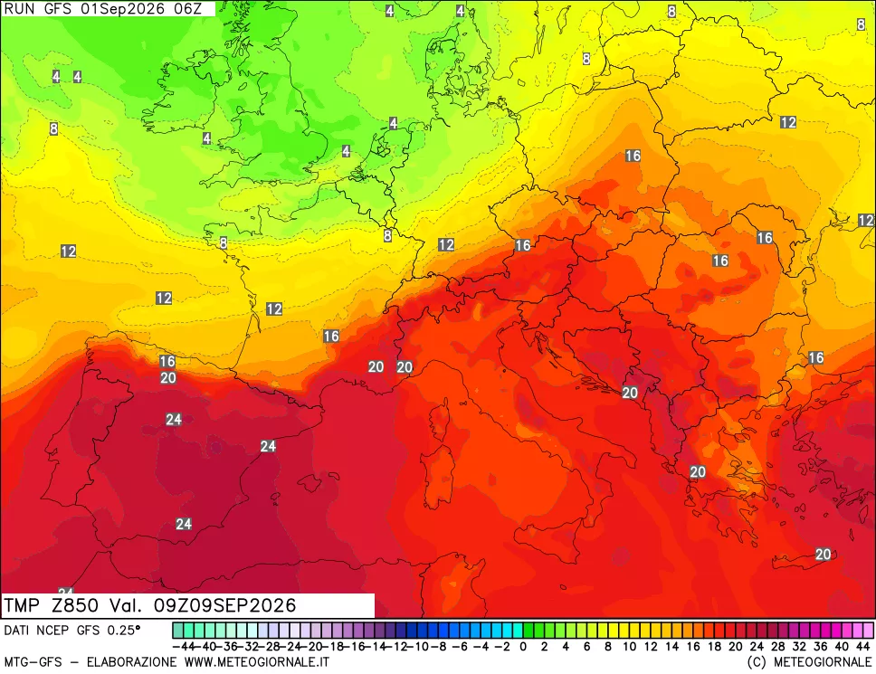 mappa 850 hPa Temp