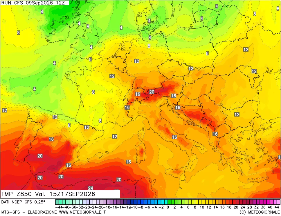 mappa 850 hPa Temp