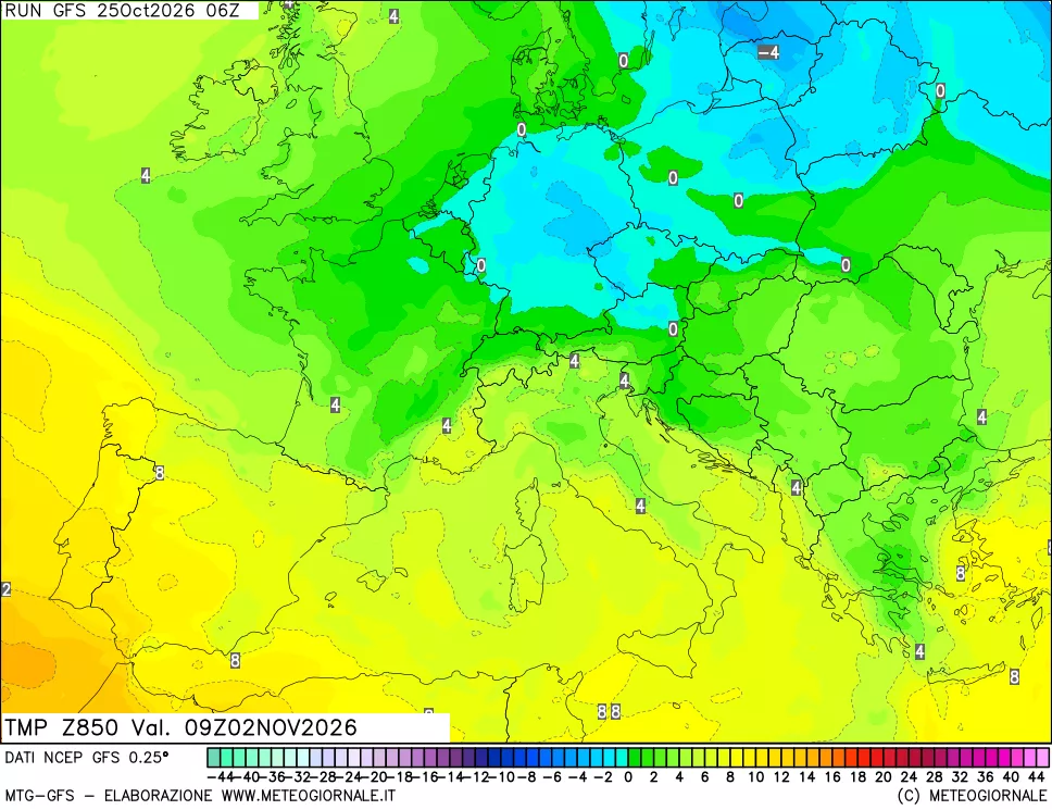 mappa 850 hPa Temp