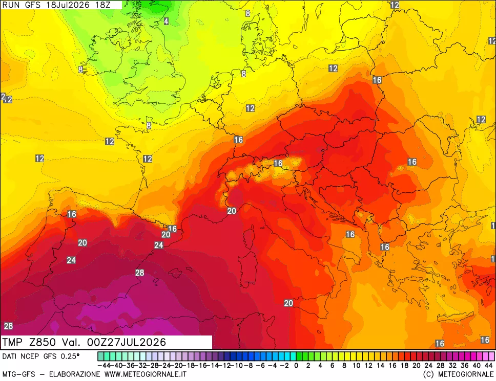 mappa 850 hPa Temp