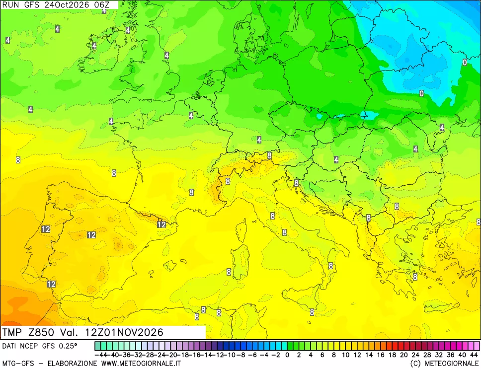 mappa 850 hPa Temp