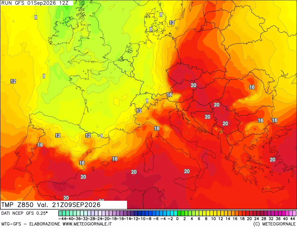 mappa 850 hPa Temp
