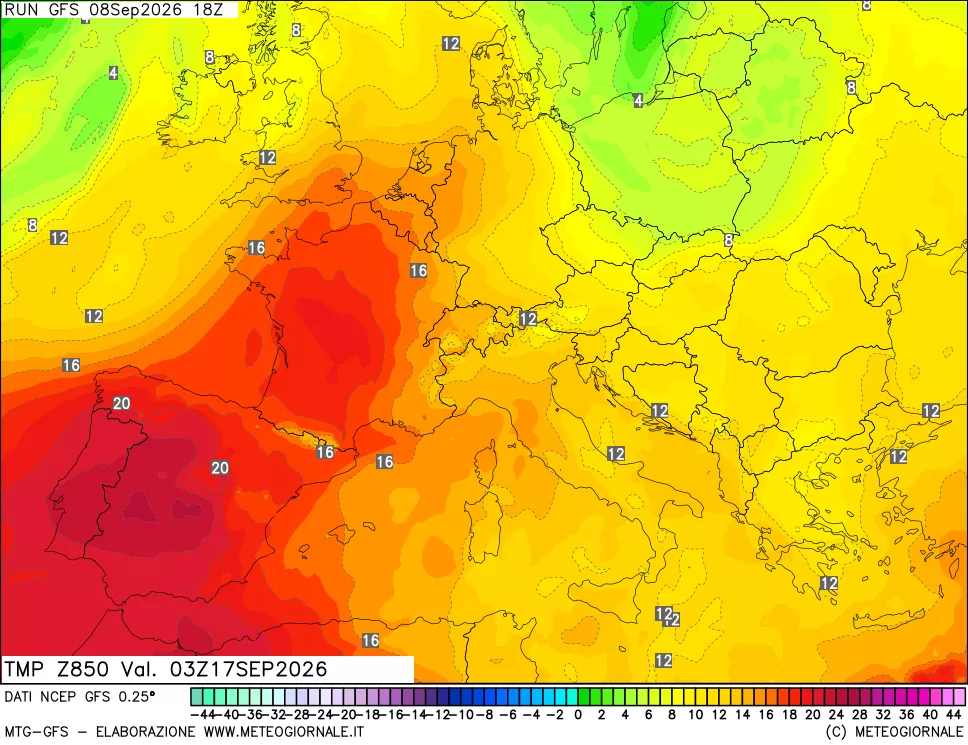 mappa 850 hPa Temp