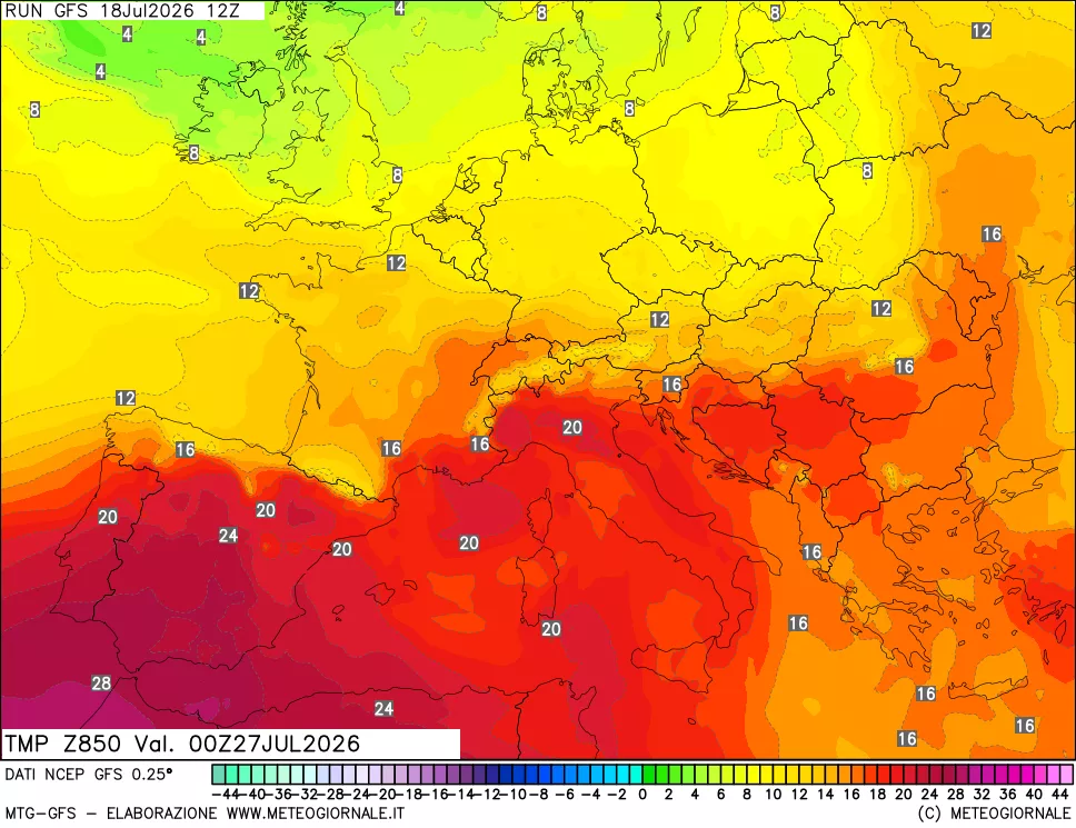 mappa 850 hPa Temp