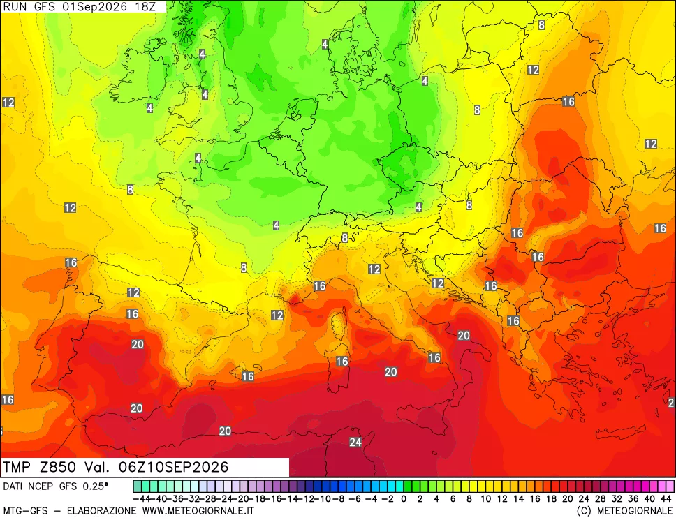 mappa 850 hPa Temp