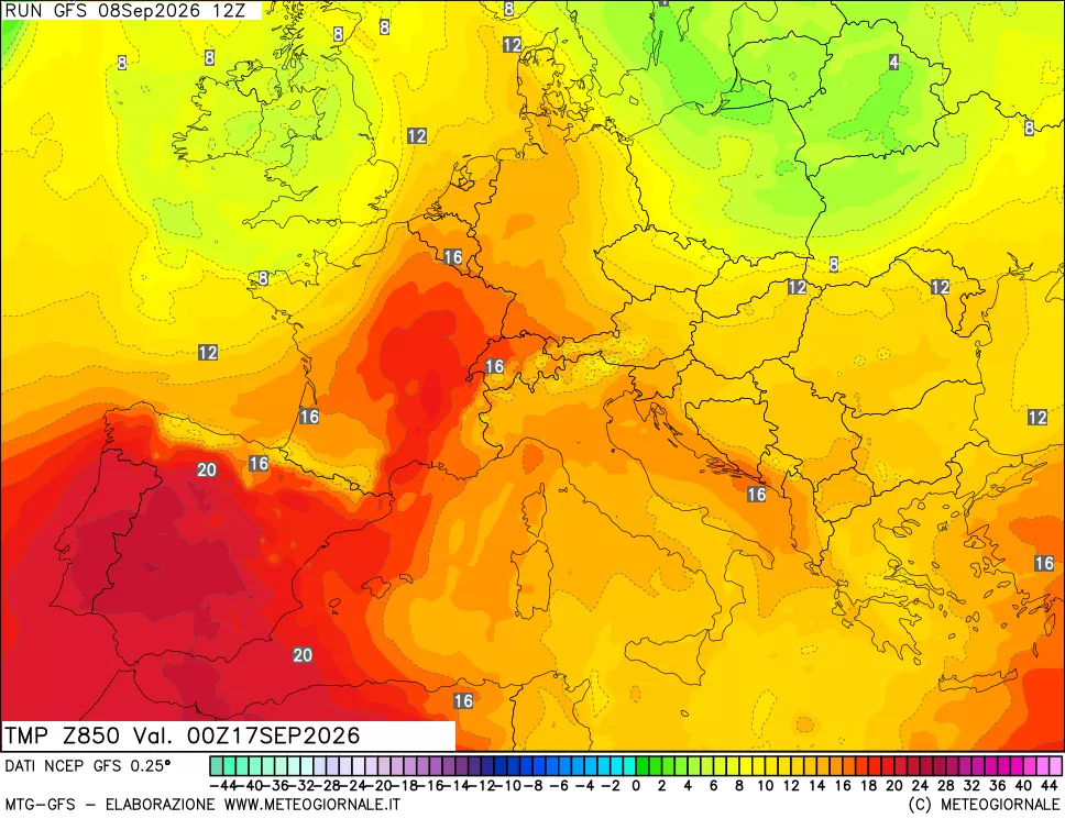 mappa 850 hPa Temp