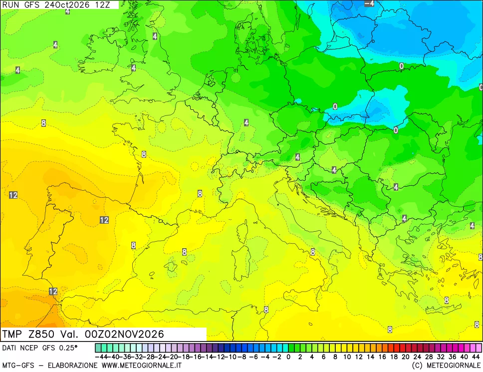 mappa 850 hPa Temp
