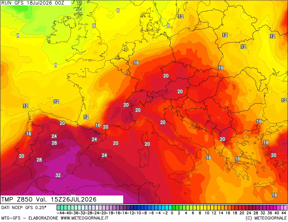mappa 850 hPa Temp
