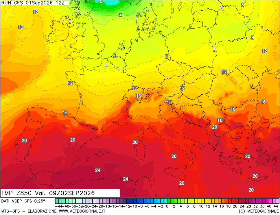 mappa 850 hPa Temp