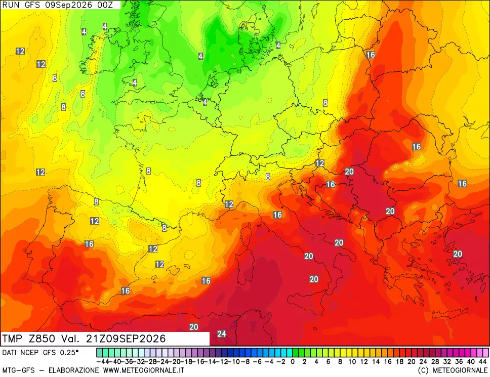 mappa 850 hPa Temp