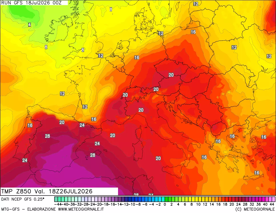 mappa 850 hPa Temp