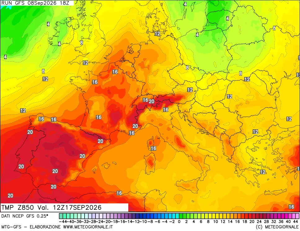 mappa 850 hPa Temp