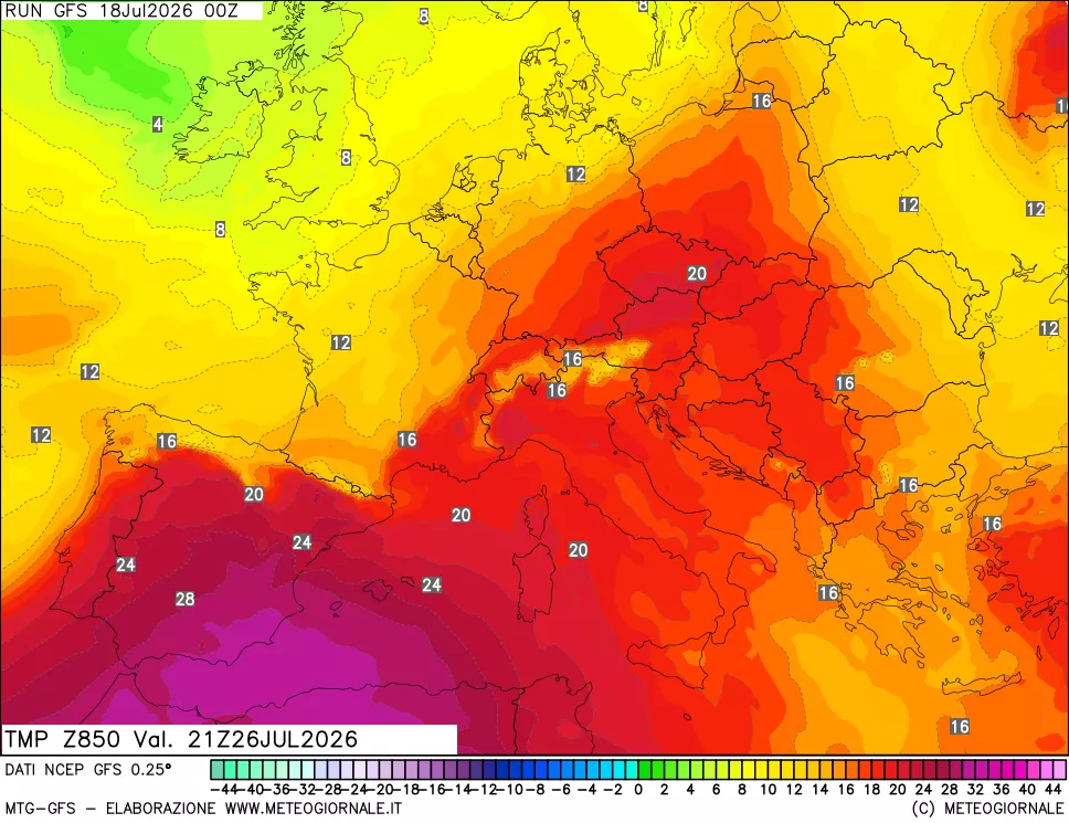 mappa 850 hPa Temp