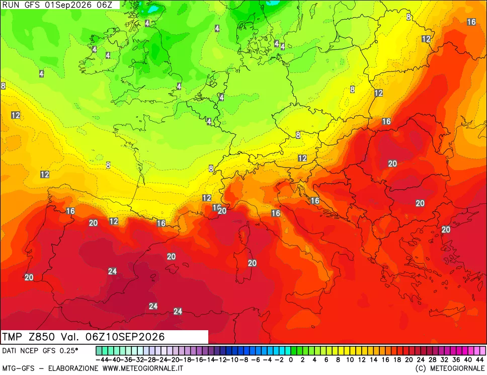 mappa 850 hPa Temp