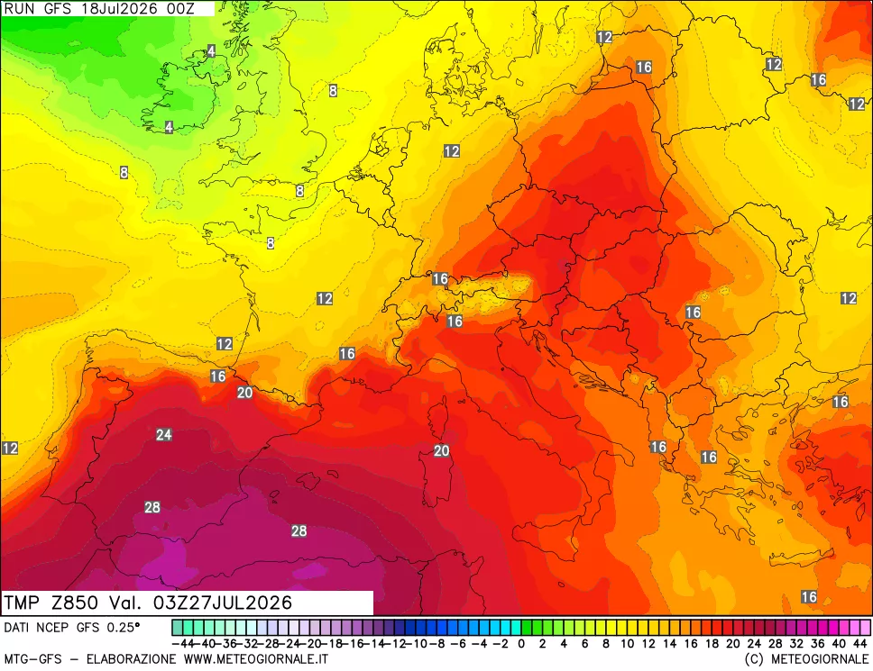 mappa 850 hPa Temp