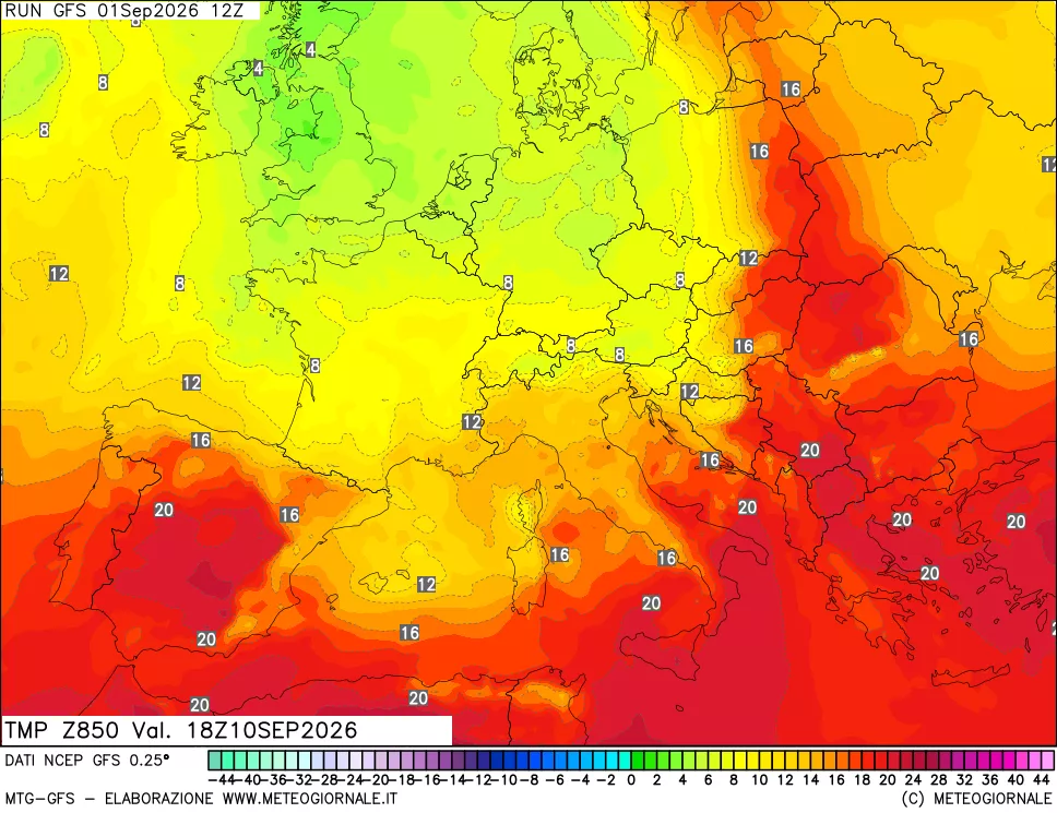 mappa 850 hPa Temp