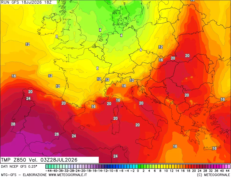mappa 850 hPa Temp