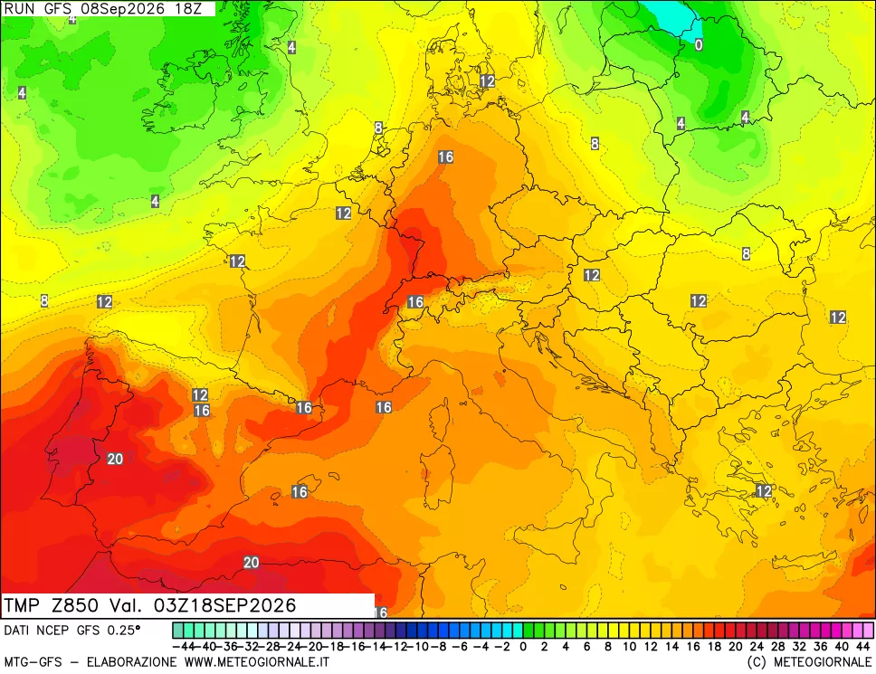 mappa 850 hPa Temp
