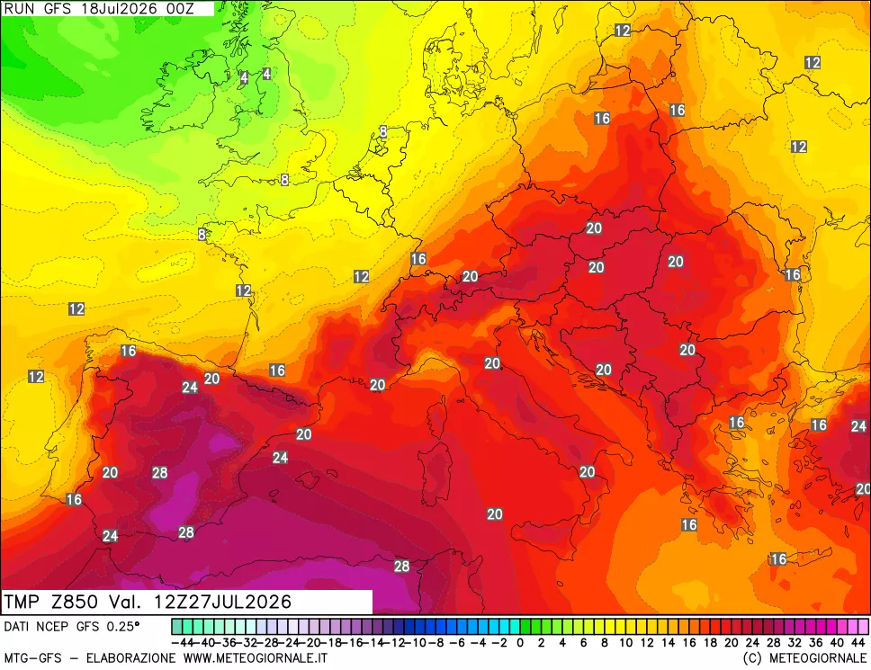 mappa 850 hPa Temp