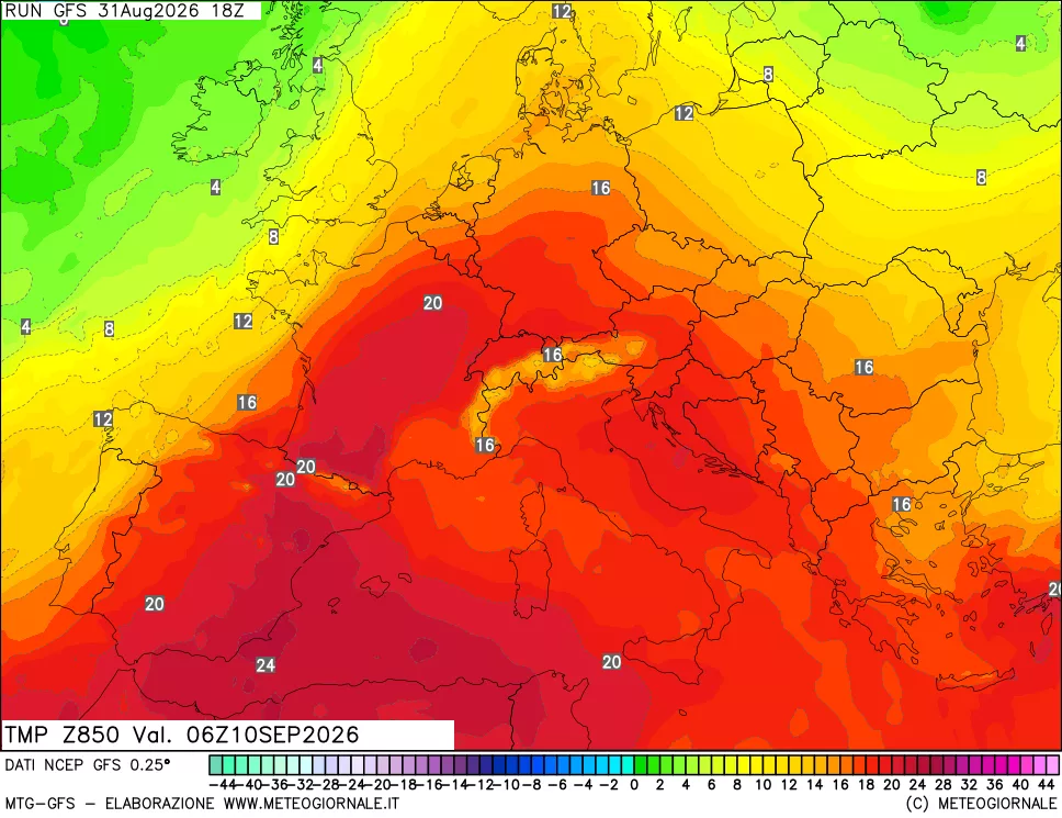 mappa 850 hPa Temp