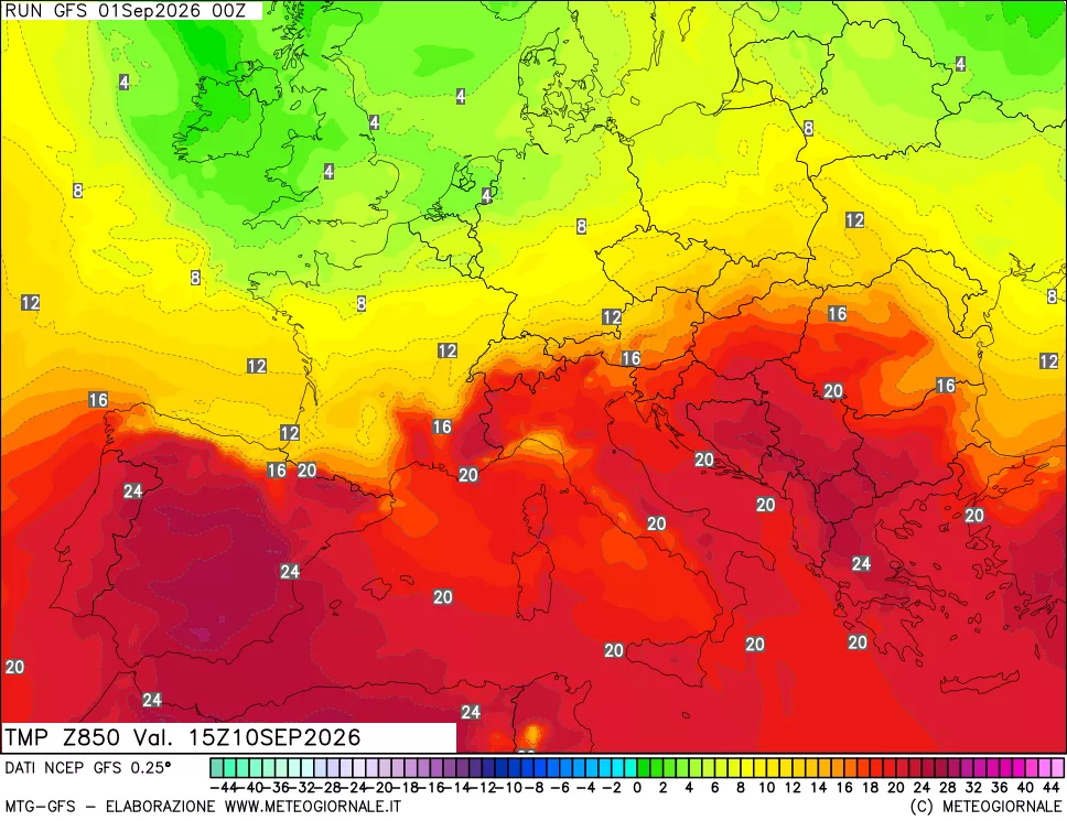 mappa 850 hPa Temp