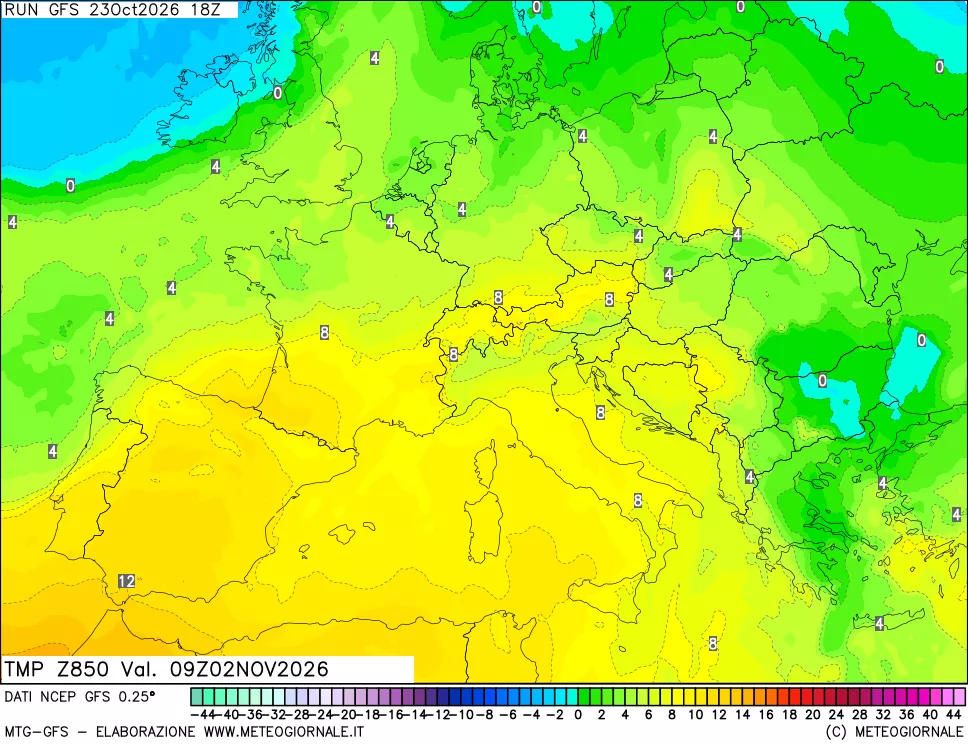 mappa 850 hPa Temp
