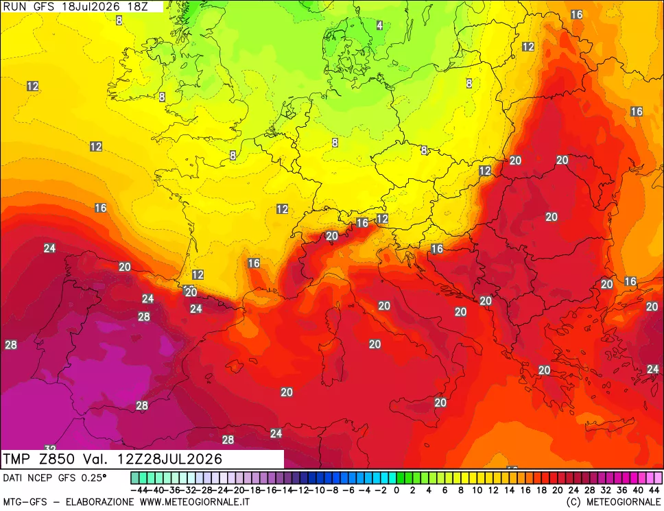 mappa 850 hPa Temp