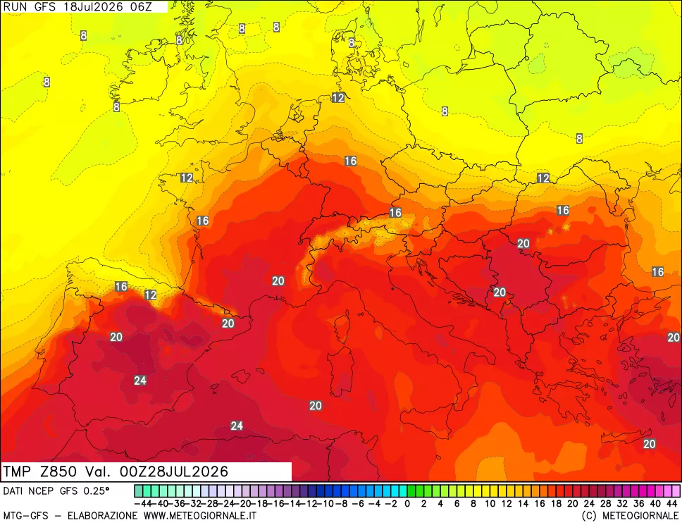 mappa 850 hPa Temp