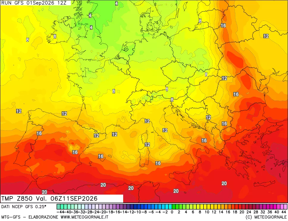 mappa 850 hPa Temp