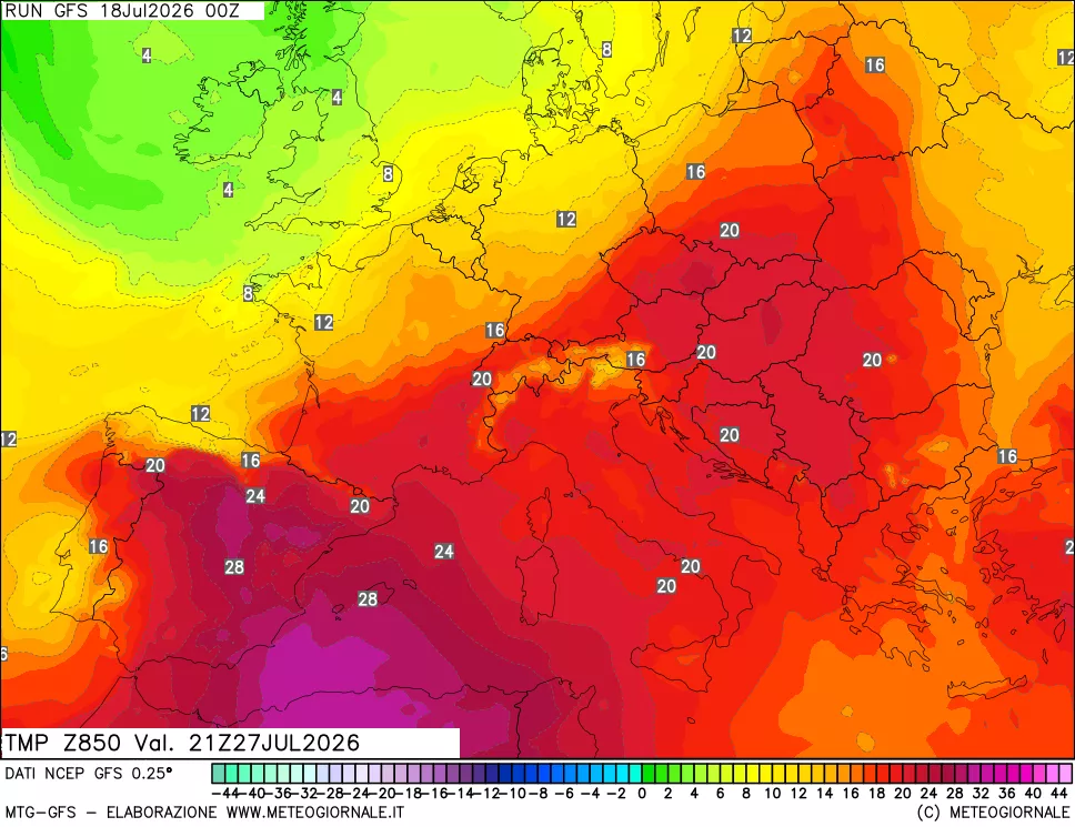 mappa 850 hPa Temp